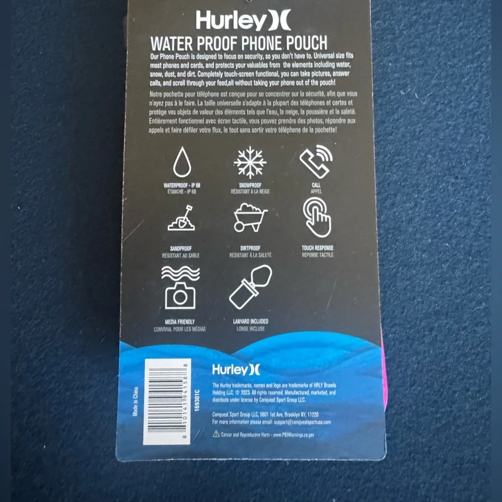 Hurley Waterproof Pouch w/ removable lanyard:protects from sand dirt snow&water